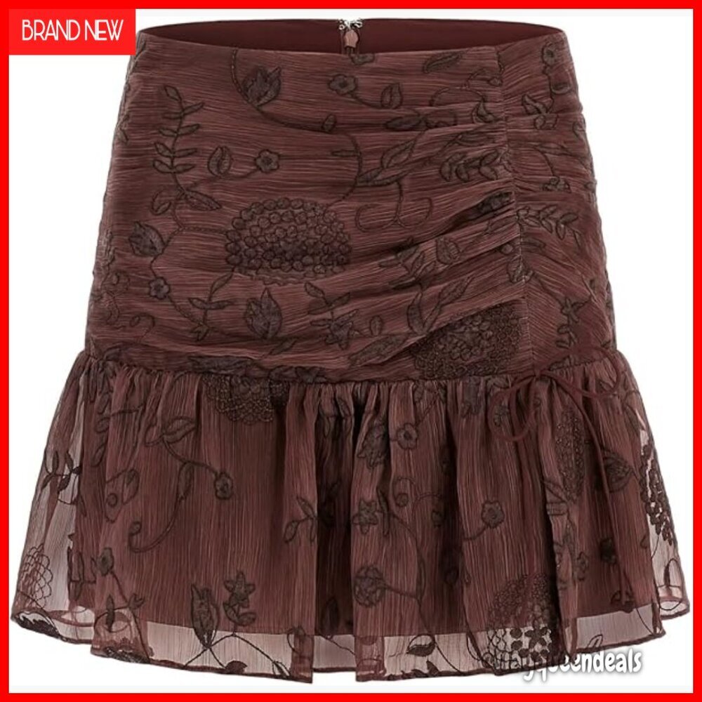 High Rise Mini Skirt with Ruffle Detail and Tie Front, Hand Wash Only